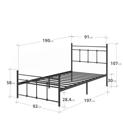 Zinus Nicholas Super King Bed Frame - Bed 180x200 cm - 30 cm Height - Metal Platform Bed Frame with Headboard and Footboard - Black
