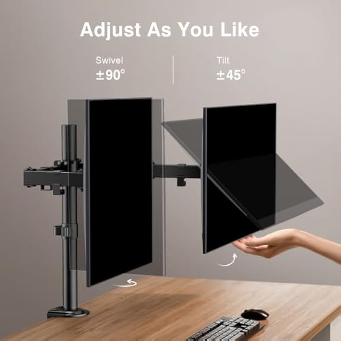 ErGear Dual Monitor Stand for 13 to 32 Inch Screens, Dual Monitor Arm Ergonomic Viewing Angle - Adjustable Tilt 90°/ Swivel 180°/ Rotate 360°/ VESA 75/100mm