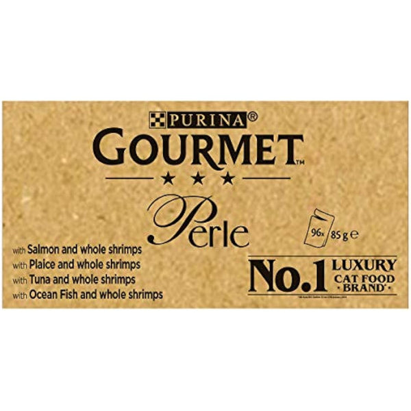 Gourmet Perle Adult Wet Cat Food Ocean Delicacies in Gravy with Salmon, Tuna, Plaice, Whitefish 4 x 12 x 85g Packs
