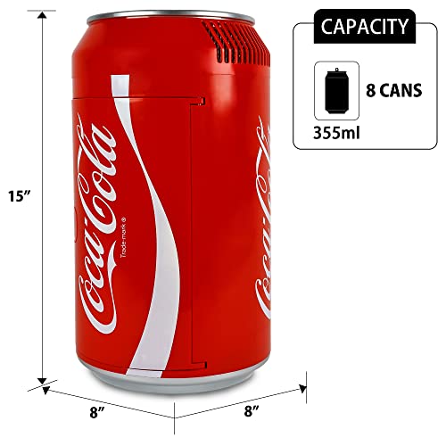 Coca-Cola Mini Fridges for Bedrooms 4L Quiet Small 6 Can Table Top Fridge For Drinks Food Coke Kids Skincare Office Home Desk Portable Retro Cooler Warmer with Built-In Bluetooth Wireless Speaker Red