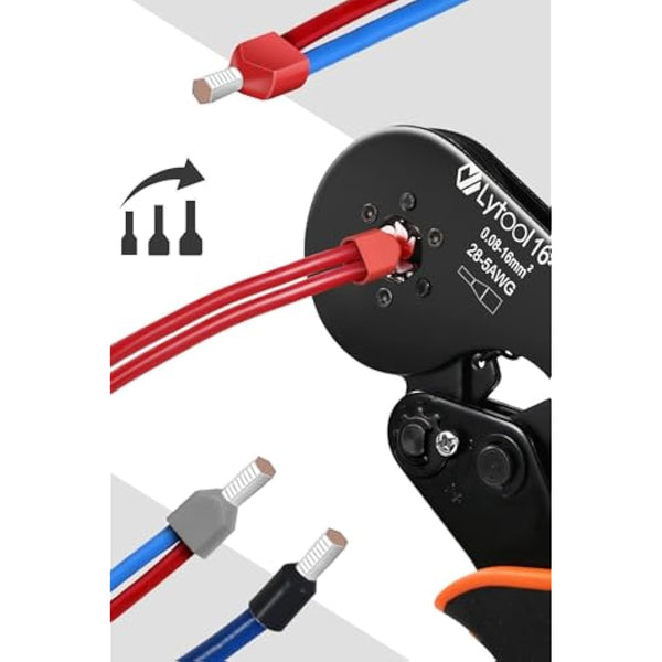0.08-16mm² Ferrule Crimping Tool, Lytool Hexagonal Bootlace Ferrule Crimping Tool Kit Self-Adjustable Ratchet Crimping Pliers with 1200Pcs Twin Wire Terminal