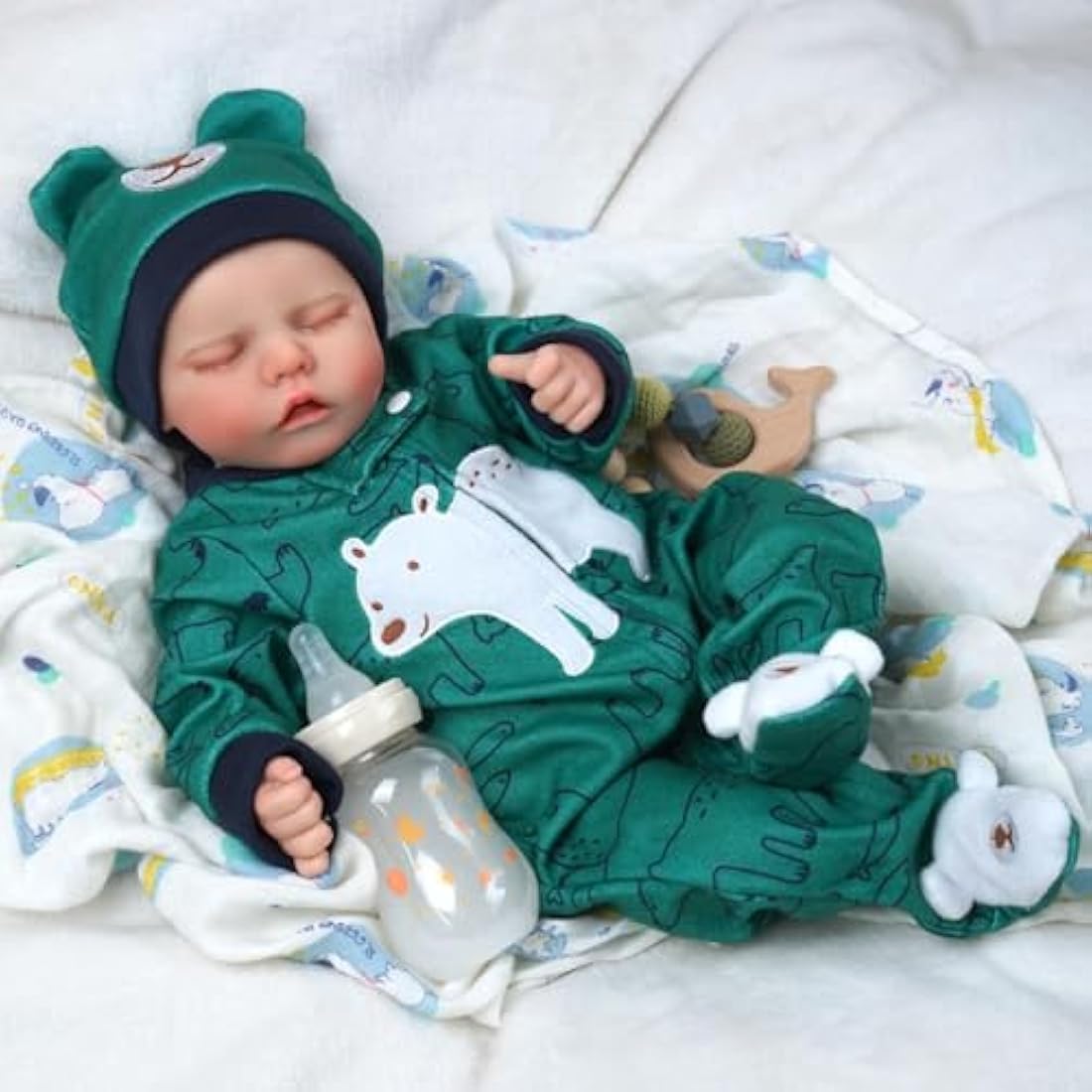 JIZHI Reborn-Baby Dolls 17 Inch Reborn Dolls Realistic Newborn Baby Dolls Softness Body Poseable Full vin-yl Body Boy Like a Lifelike Baby with Feeding Kit Box for Kids,Green Boy