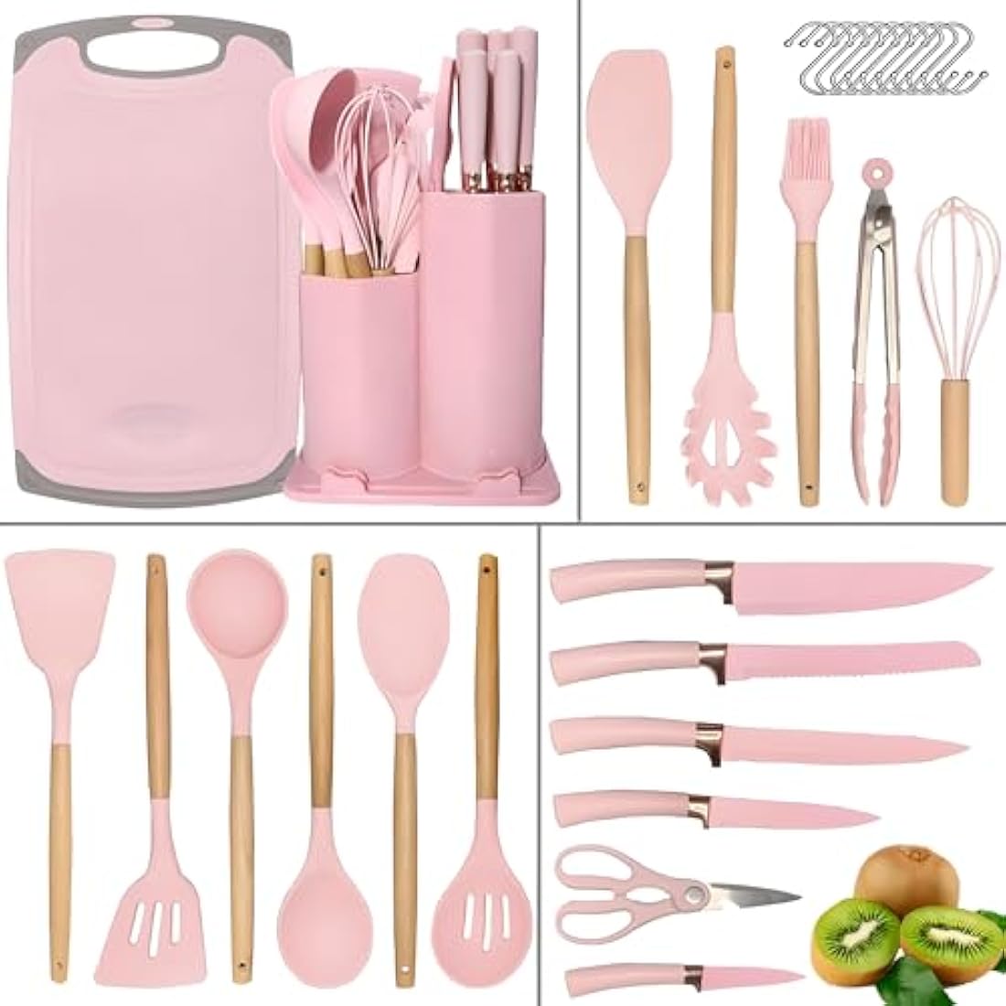 DLD New 29-Piece kitchenware,Cooking Gifts,Non-Stick Pans,Shovels, Spoons,Cutting Utensils,Wooden Handles,Heat-Resistant Silicone,Cutting Boards,Storage Barrels,Kitchen Gadget Sets