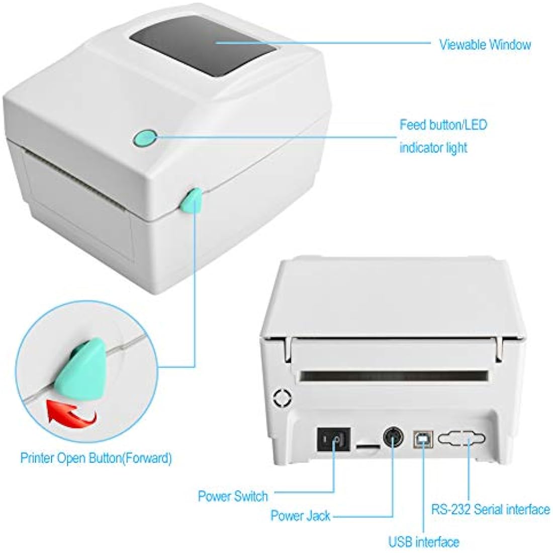 FungLam Thermal Label Printer, Desktop Label Printer USB Direct High Speed Labeling Machines Label Maker for 4x6 Shipping Labels Barcode Compatible with Windows (XP and later)