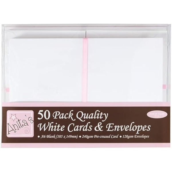 Anita's Plain, Blank Cards & Envelopes, A6, White, Pack of 50, for Home, Wedding, Birthday, Christmas, Thank You, Art & Craft, Scrapbooking Supplies, Baby Shower, Card Making