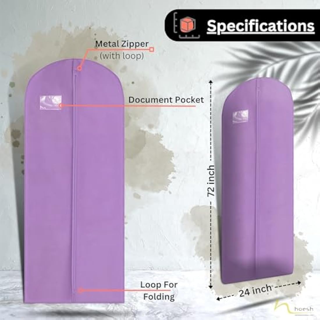 HOESH UK Women 60 & 72 Inches Breathable Bridesmaids Long Zip Wedding Dress Prom Gown Cover Garment Bags (Lilac, 24 x 72 inches)