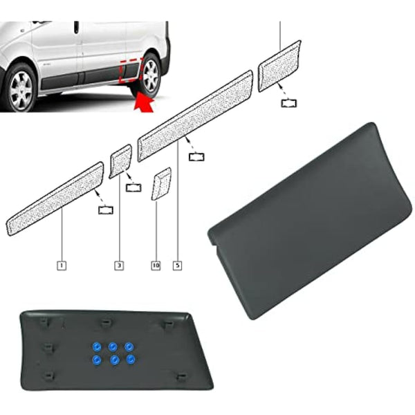 MKAREPART Rear Left Side Trim Moulding Panel Protective Strip for Long Body Compatible with Vivaro Trafic MK2 Primaster 2001-2014 (Rear Left LWB)