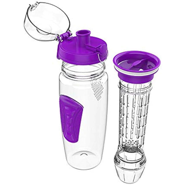 Fruit Infuser Water Bottle 32oz Durable with Detachable Ice Gel Ball,Large - BPA Free Tritan, Flip Lid, Leak Proof Design - Sports, Camping (Purple)