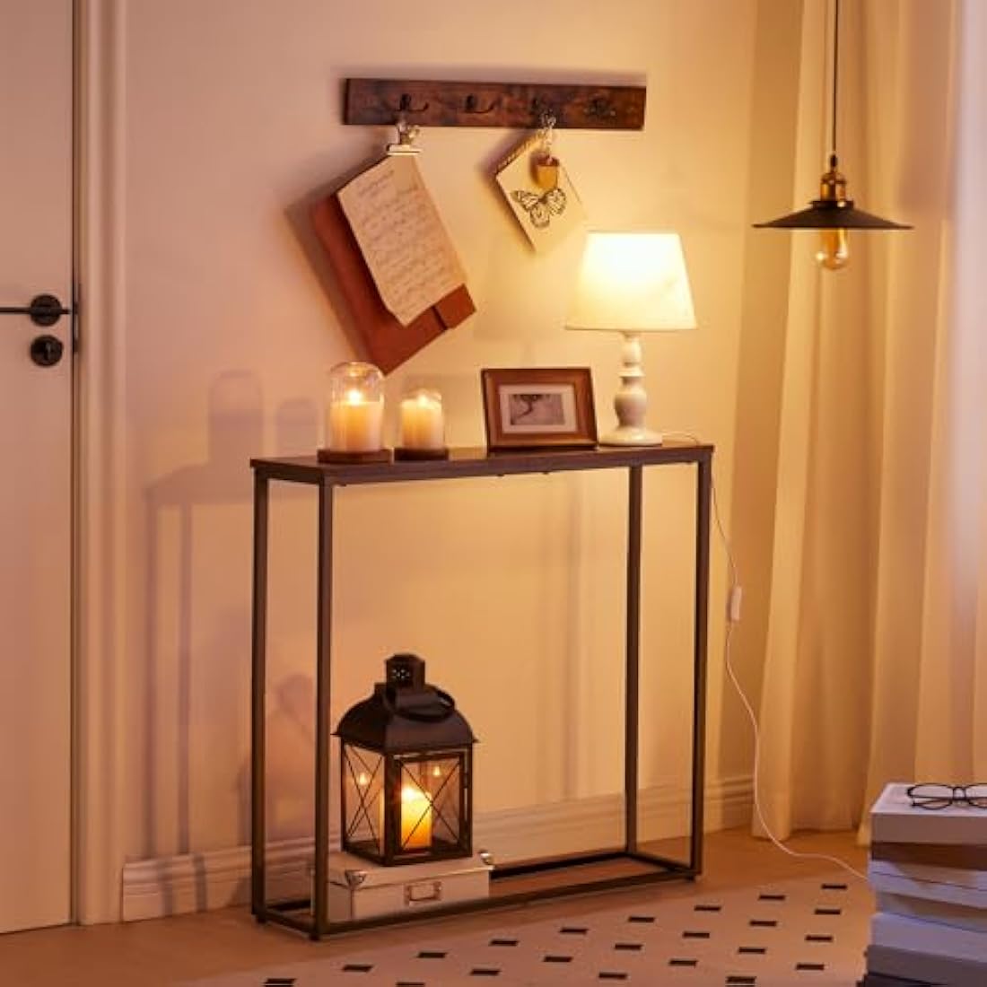 HOOBRO Console Table, Narrow Console Table for Hallway Slim, Hallway Table, Small Sofa Table for Small Spaces, Living Room, Entrance, Bedroom, Industrial, Metal Frame, Rustic Brown EBF76XG01