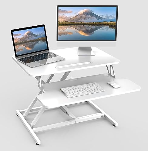 ERGOMAKER Standing Desk Converter, 26"/64cm Wide Height Adjustable Quick Sit to Stand Up Desk Riser for Dual Monitor