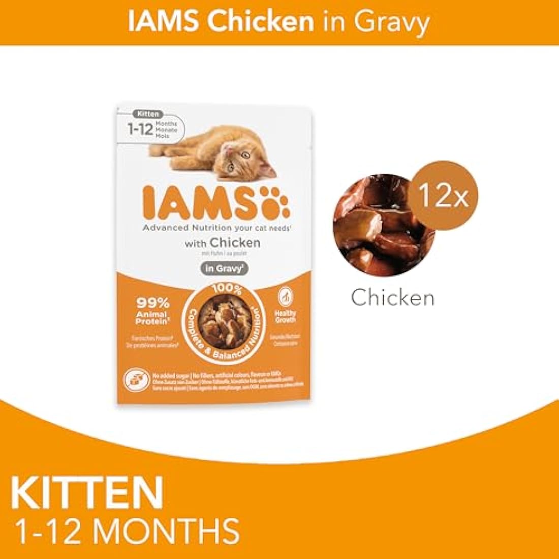 IAMS Kitten Wet Cat Food Chicken in Gravy 12 x 85g