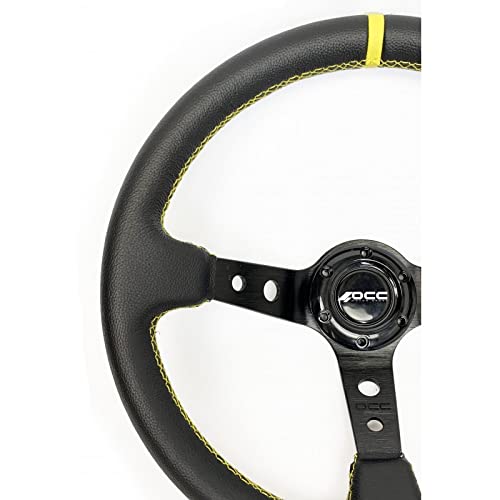 OCC MOTORSPORT OFFSET STEERING WHEEL CLASSIC MODEL PERFORATED LEATHER WITH BLACK ARMS - 90 MM FULL DISH WHEEL - 350MM (14 INCH)