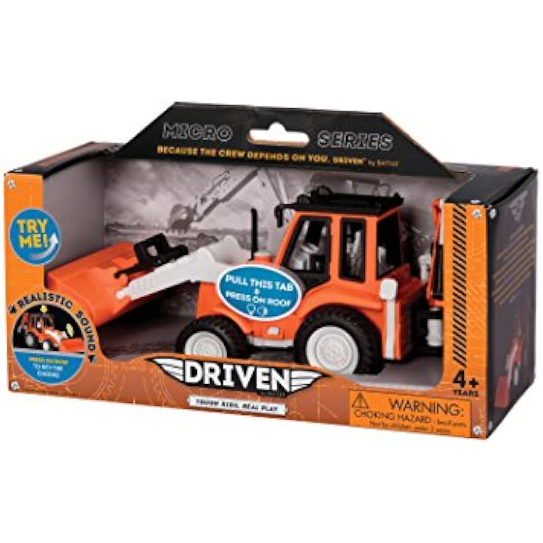 Driven by Battat – 7-Inch Backhoe Loader Toy with Lights & Sounds, Movable Parts, Construction Vehicle for Boys & Girls, Durable Design, Realistic Details, 3+ Years Toy for Kids