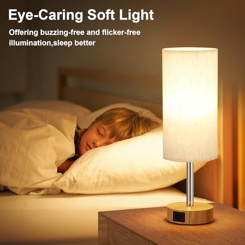 Aooshine Bedside Lamps Set of 2 Touch Table Lamps with USB-C USB-A Charging Ports, 3 Way Dimmable Bedside Lamp for Bedrooms, Small Touch Lamps for Living Room (Bulb Included)