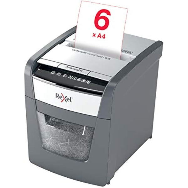 Rexel Optimum Auto Feed+ 50 Sheet Automatic Cross Cut Paper Shredder, P-4 Security, Home/Home Office, 20 Litre Removable Bin, 2020050X, Black