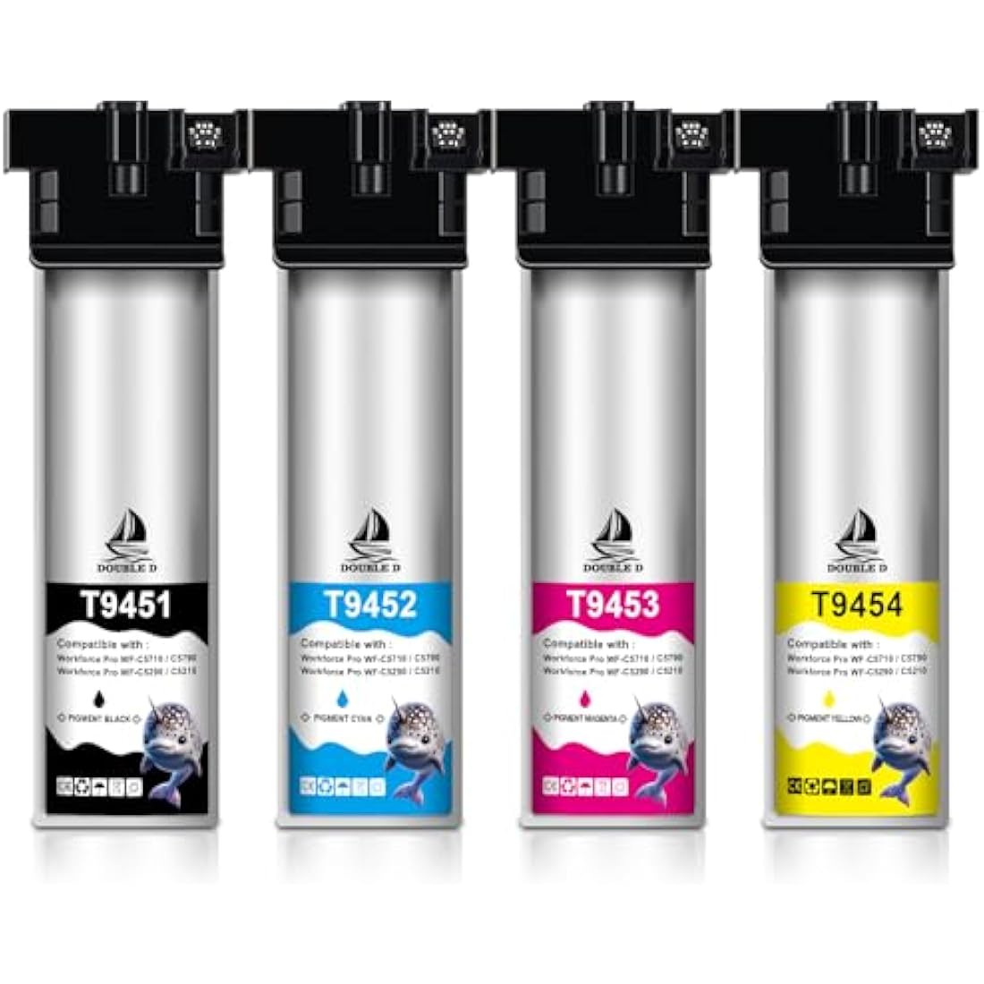 DOUBLE D T9451 Ink Cartridges Compatible with Epson T9451 T9452 T9453 T9454 Work for Epson WorkForce Pro WF-C5710DWF WF-C5790DWF WF-C5210DW WF-C5290DW WF-C5710 WF-C5790 (T9451-T9454 = 4PK)