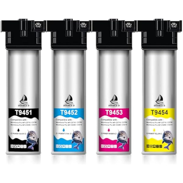 DOUBLE D T9451 Ink Cartridges Compatible with Epson T9451 T9452 T9453 T9454 Work for Epson WorkForce Pro WF-C5710DWF WF-C5790DWF WF-C5210DW WF-C5290DW WF-C5710 WF-C5790 (T9451-T9454 = 4PK)