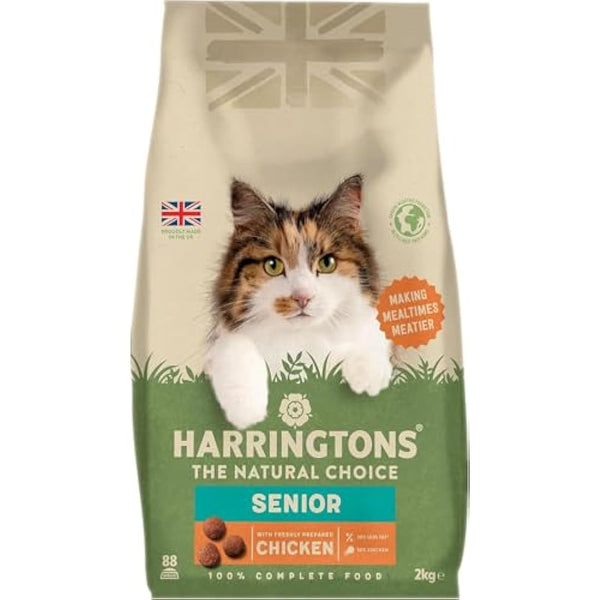 Harringtons Complete Senior Dry Cat Food Chicken 2kg (Pack of 4) - Tasty Natural Goodness