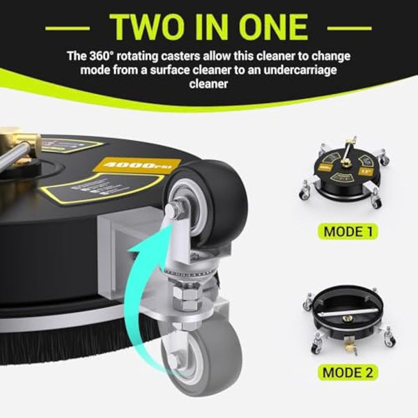 HoldOneLight 2-in-1 Pressure Washer Surface & Undercarriage Cleaner - 13" Power Washer with 3 Extension Wands, 2 Nozzles, 4000 PSI