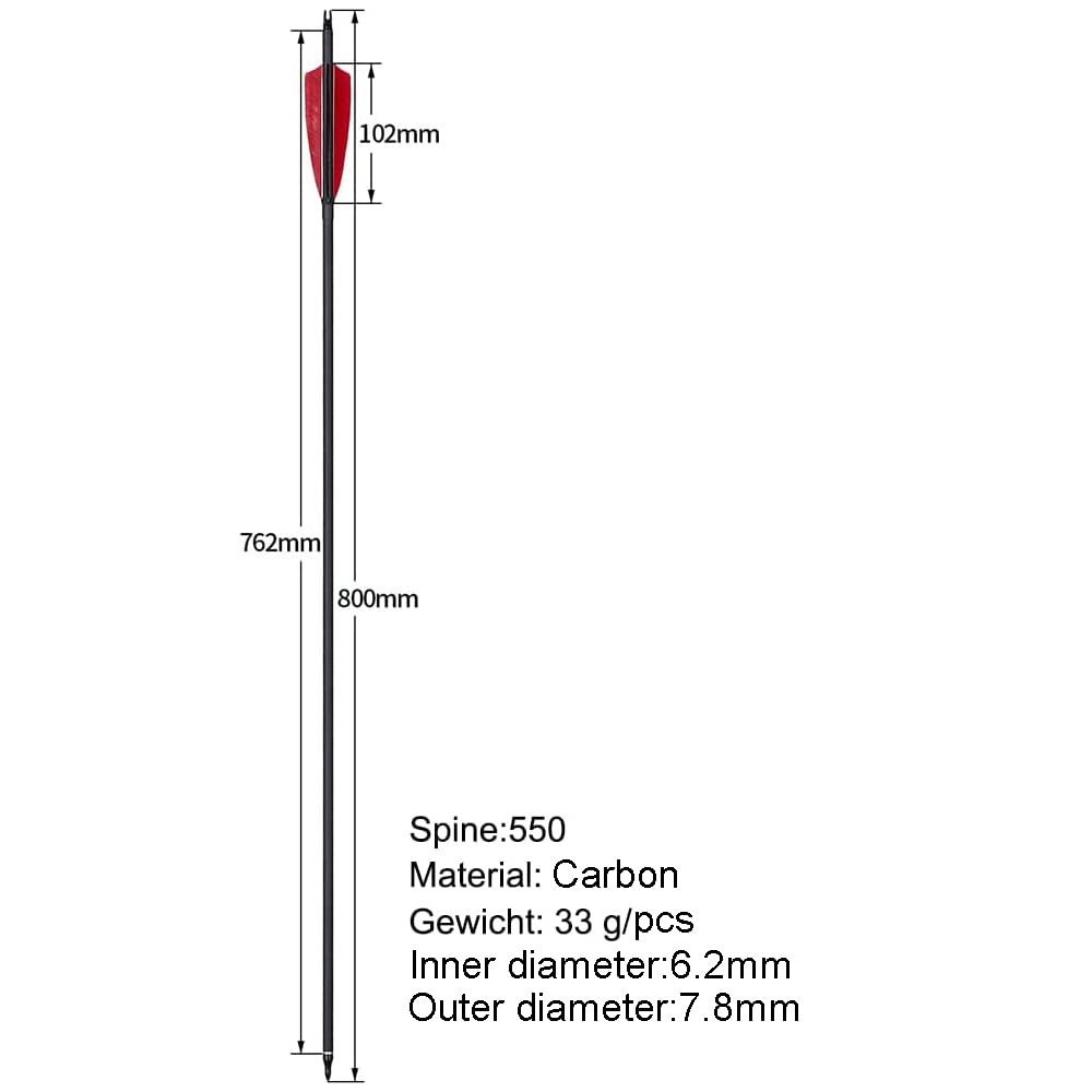 Huntingdoor 12Pcs 30 inch Archery Carbon Arrows Spine 550 Hunting Targeting Arrows with Replaceable Broadhead for Recurve Bow Compound Bow Target