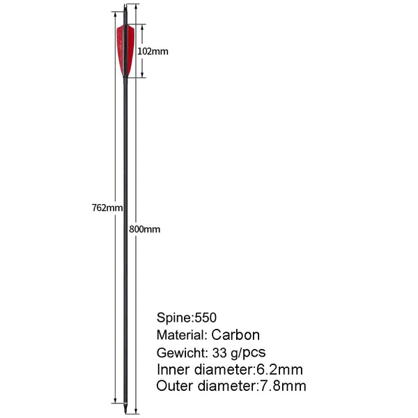 Huntingdoor 12Pcs 30 inch Archery Carbon Arrows Spine 550 Hunting Targeting Arrows with Replaceable Broadhead for Recurve Bow Compound Bow Target