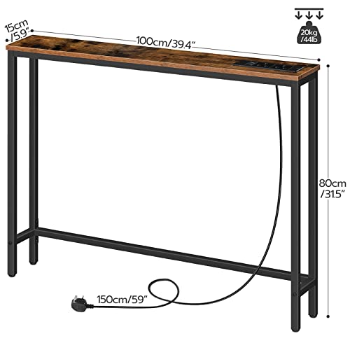HOOBRO Slim Console Table with Charging Station, Hallway Table with USB Ports and Power Outlets, 100 cm Long, Narrow Sofa/Behind Couch Table for