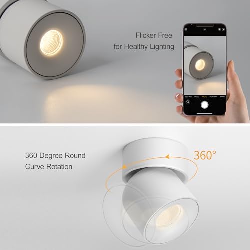 Aisilan 4 Pack Single Spotlight in Matt White Dimmable 9W 3000K LED Adjustable 360° Spot Light Indoor Modern Rotatable Individual Spotlights for Ceiling or Wall Mounted