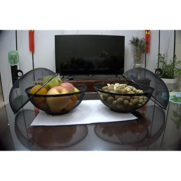 Fruit Basket With Lid - Snacks Fruit Bowl - Metal mesh baskets Wire Basket food covers for outside mesh Fruit Bowl For Fruits Vegetables Snacks - ( 2 Fruit Baskets + 2 Lids; 4 Pieces Total Total )