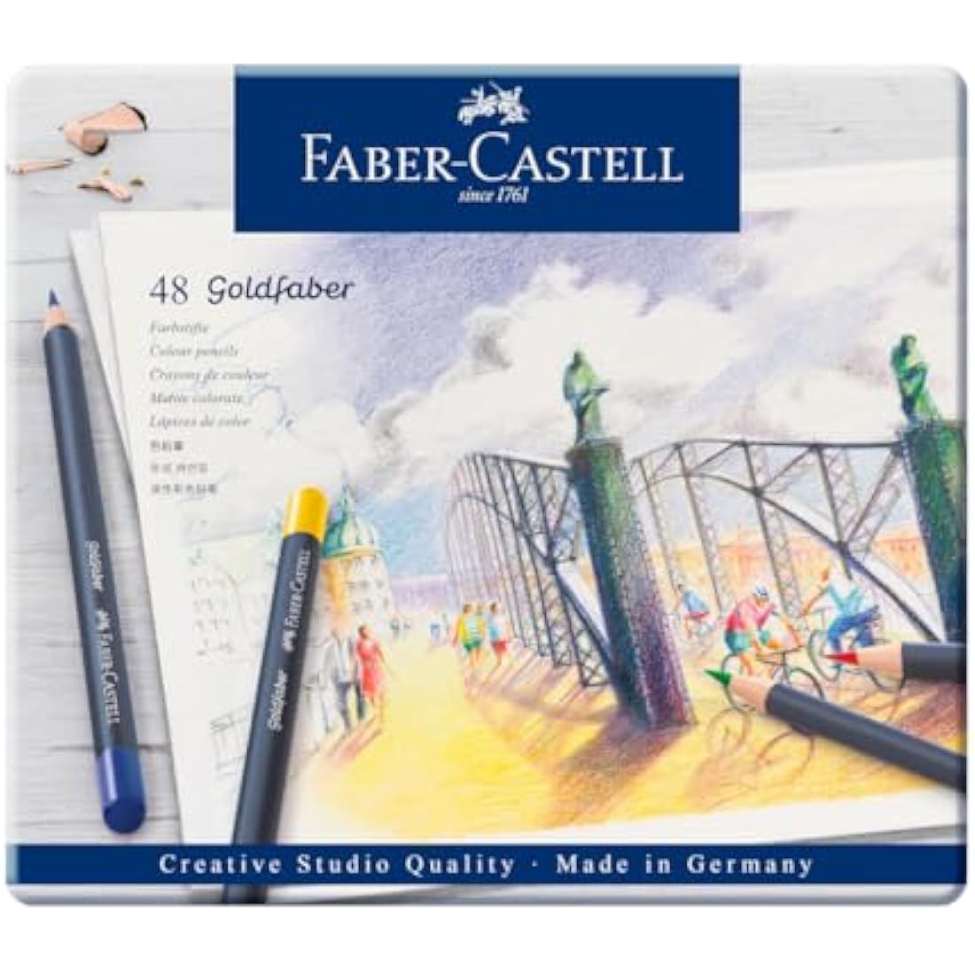 Faber-Castell Creative Studio Goldfaber Colour Pencil, Multicoloured (Multicoloured) Tin Of 48 Pencils, For Art, Craft, Drawing, Sketching, Home, School, University, Colouring