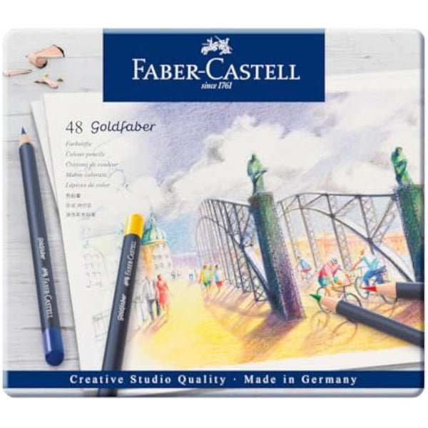 Faber-Castell Creative Studio Goldfaber Colour Pencil, Multicoloured (Multicoloured) Tin Of 48 Pencils, For Art, Craft, Drawing, Sketching, Home, School, University, Colouring