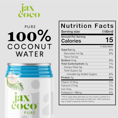 JAX COCO | 100% Pure Coconut Water | No Added Sugar, Low Calorie | Convenient On-the-Go Cans | Fresh from Volcanic Philippines regions | 24x 330ML Cans