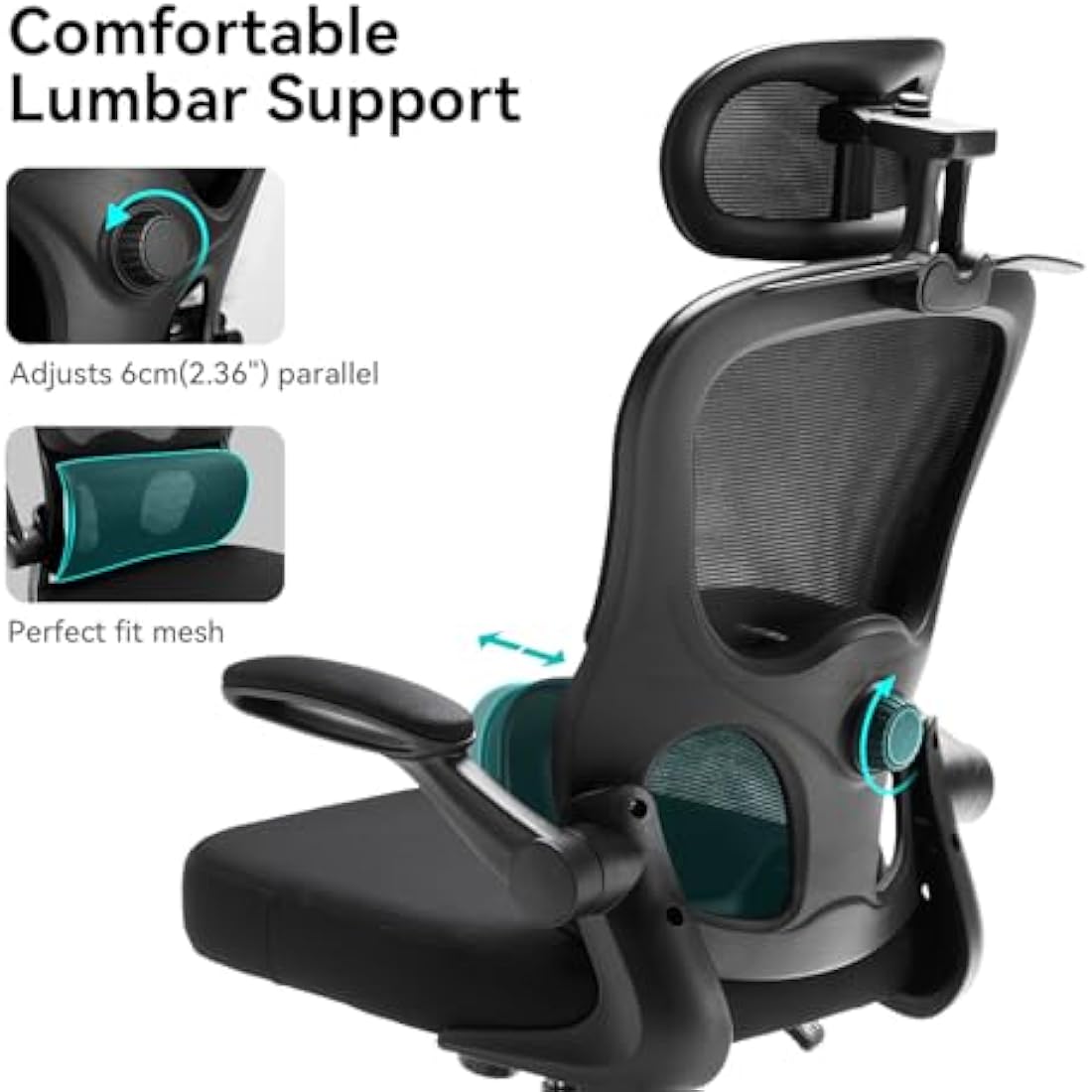 Aevoriax N56 Ergonomic Office Chair - Dual Backrest Design, Adjustable Lumbar Support, Thick Padded Seat, Flip-Up Armrests, Tilt Function - Ideal for Home Office, Gaming & Conference, Black