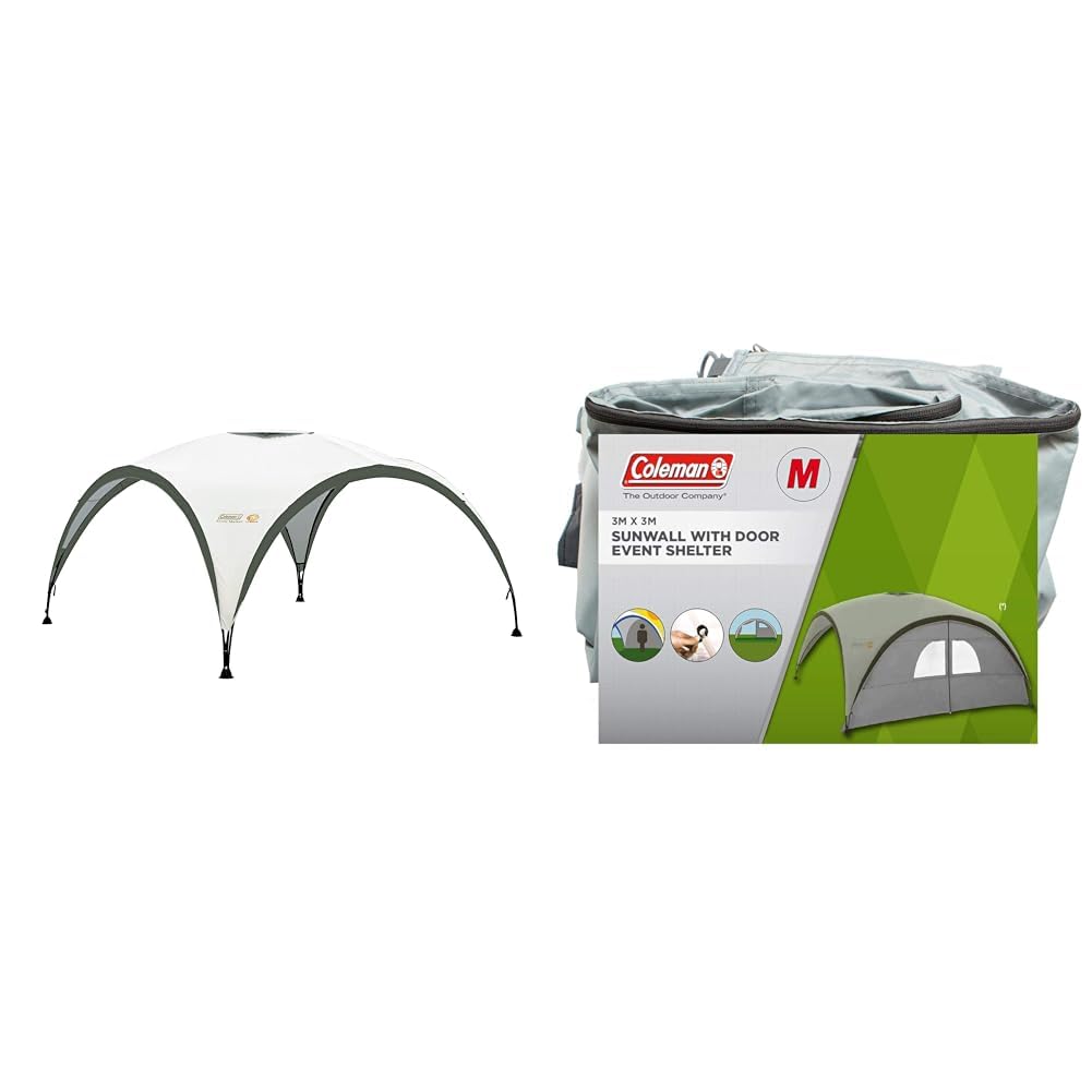 Coleman Gazebo, Event Shelter for Garden and Camping, Sturdy Steel Poles Construction, Large Event Tent, Portable Sun Shelter with Sun Protection SPF 50+, Grey/Green, L - 3.6 x 3.6 m