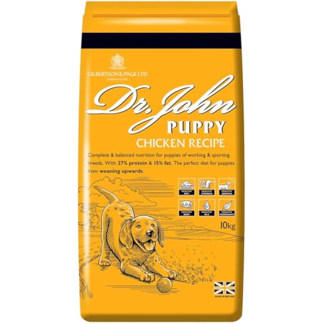 Dr John Dry Puppy Food 10kg with Omega-3s - Chicken Recipe - Complete Nutrition for Puppies of Sporting Active Breeds - Junior High Protein Dry Dog Food.