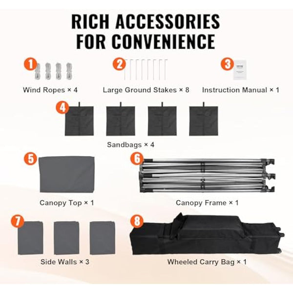 VEVOR 10x10 FT Pop up Canopy with Removable Sidewalls, Instant Canopies Portable Gazebo & Wheeled Bag, UV Resistant Waterproof, Enclosed Canopy Tent for Outdoor Events, Patio, Backyard, Party, Camping