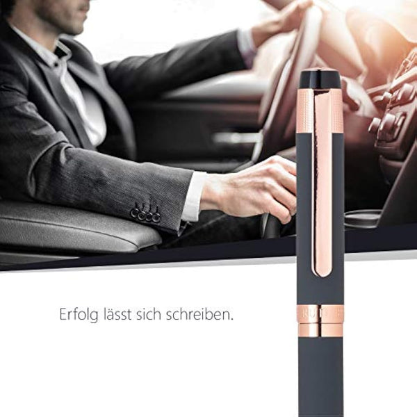 Cerruti 1881 Rollerball Pen „THAMES“ | Stainless Steel with Grey Rubberized Lacquer And Gold Plating | Black Ink | Gift Box