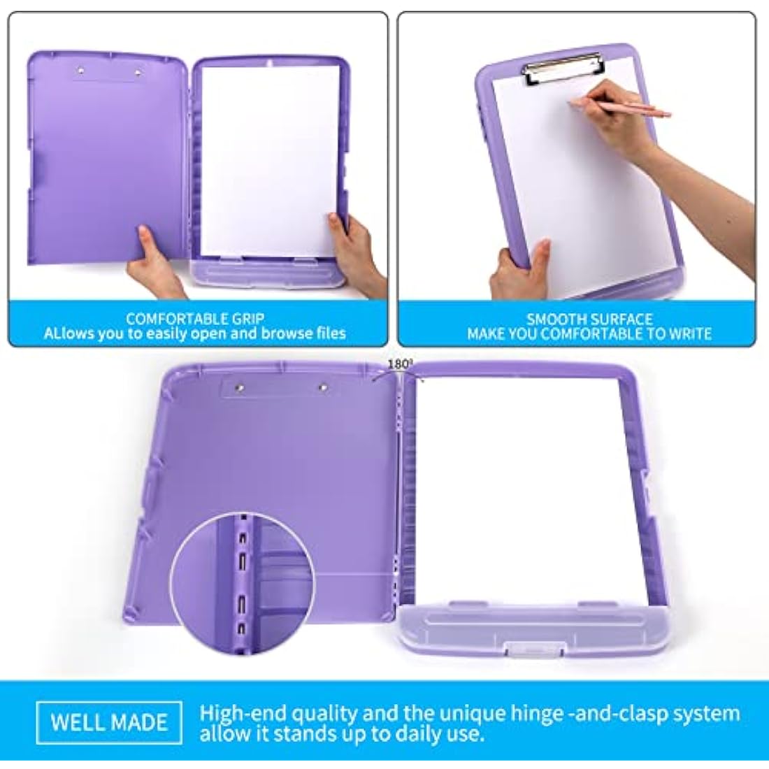 DMFLY Clipboard with Storage, Heavy Duty Clip Boards with Pen Holder, A4 Plastic Clipboards with Compartment, Holds 6+ Pencils and 200+ Sheets, Strong Clipboards with Low Profile Clip, Great for Work