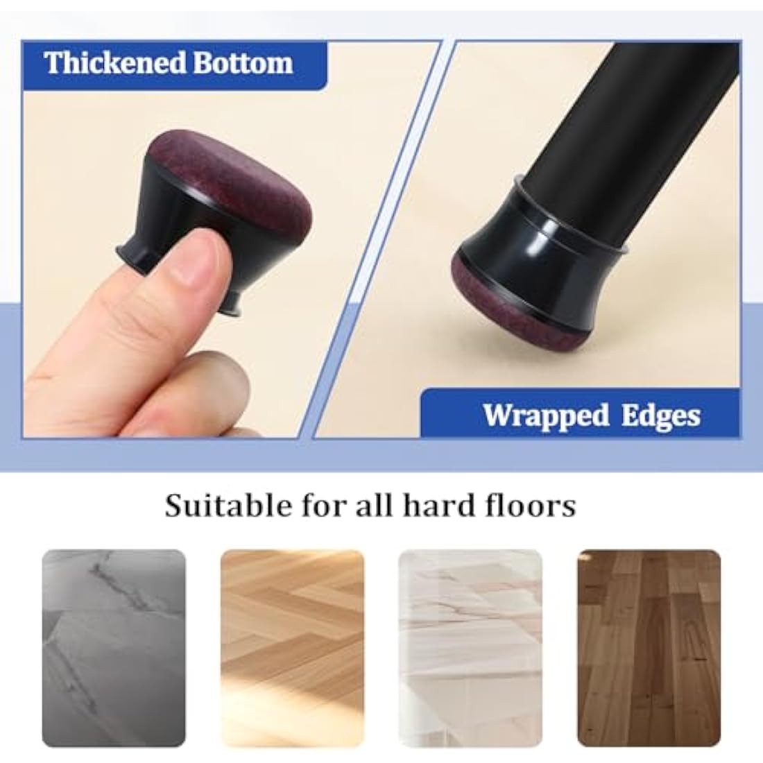 32 Pcs Chair Leg Floor Protectors, Small Black Silicone Chair Leg Covers Caps for Hardwood Floors with Wrapped Felt, Furniture Feet Protectors Pads (Fit:15-20mm)