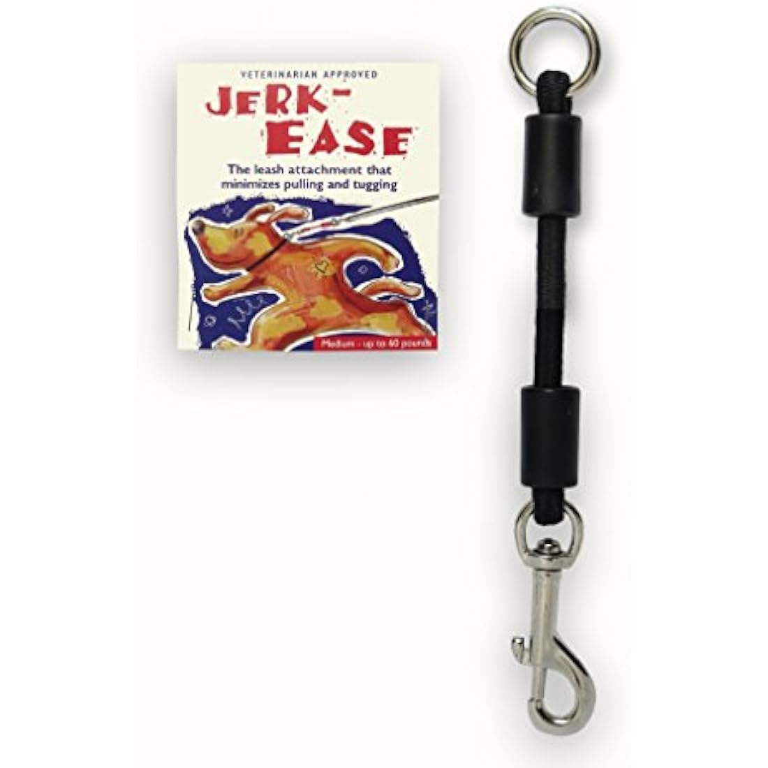 JERK-EASE Patented Shock Absorber Bungee Dog Leash Attachment, Medium (up to 60 pounds), Black