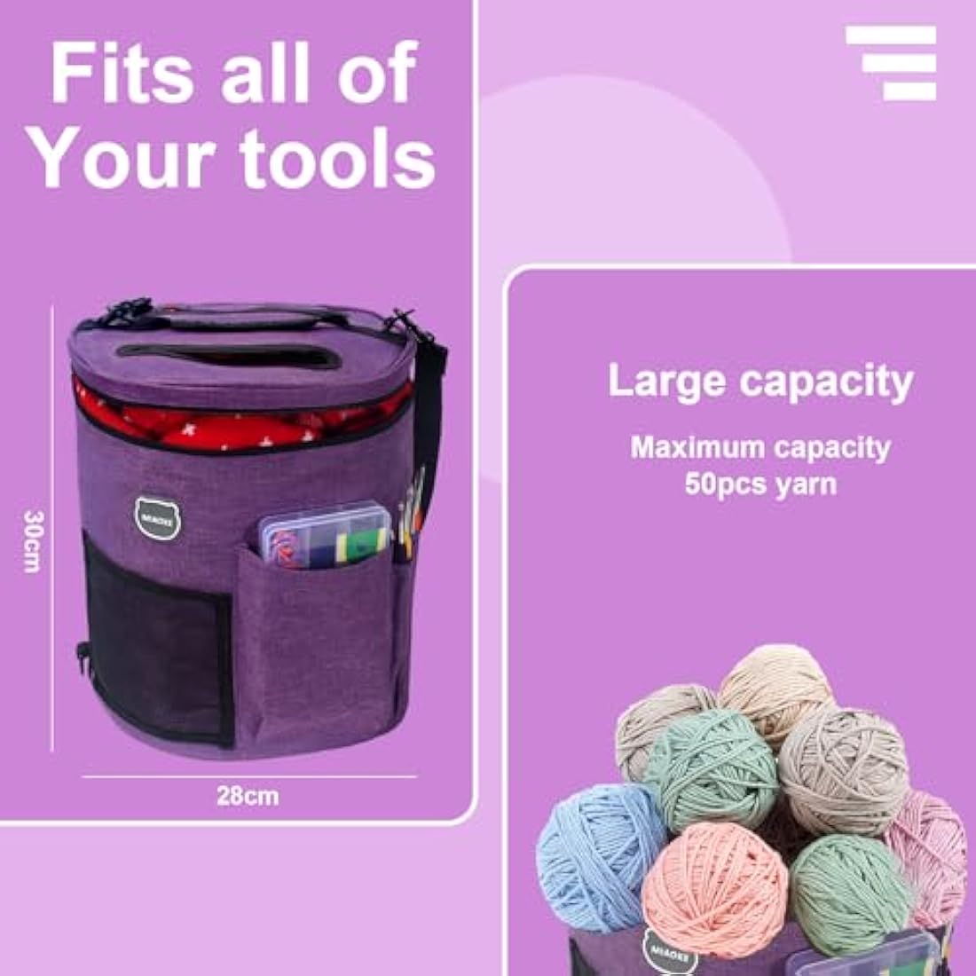 MIAOKE 79pc Crochet Kit, Large Knitting Bag Yarn Storage Organizer, Knitting & Crochet Supplies, Waterproof Crochet Bag, Crochet Accessories, Crochet Hooks, Crochet Hook Kits, Knitting Bag