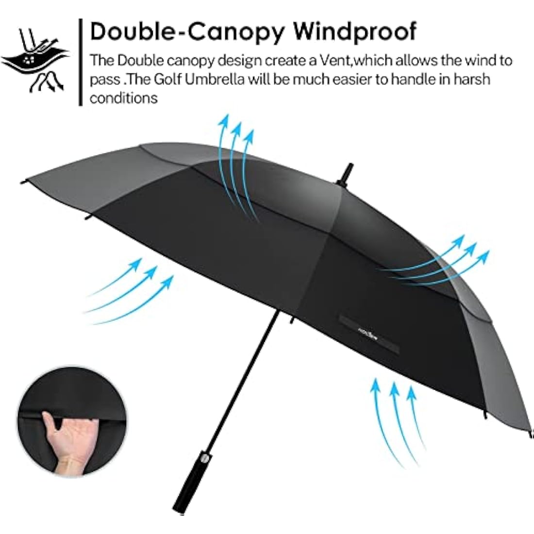 KOLER Golf Umbrella 62 Inch, UV Sun Protection Large Umbrellas Double Vented Canopy Auto Open, Windproof & Rainproof & Sunproof Extra Oversize Golf Stick Umbrella for Men and Women - Black