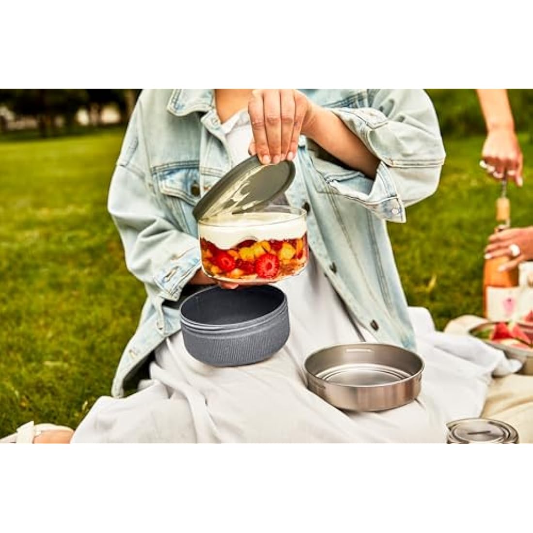 Black+Blum Bowl | Leakproof Meal Prep Lunch Box Food Container, Glass, stainless steel, polypropylene with wood fibre and silicone, Slate, 750 ml/ 25 fl oz