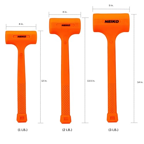 Neiko 02847A 2 LB Dead Blow Hammer, Neon Orange I Unibody Molded | Checkered Grip | Spark and Rebound Resistant
