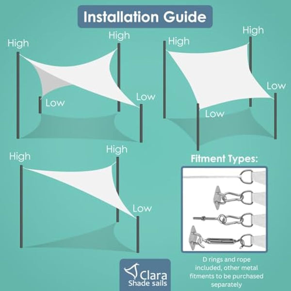 Clara Shade Sails - White Rectangle 6x4m Sun Shade Sail, Conservatory Sail Shades, Pergola Canopy, Garden Sail Canopy Waterproof, Patio Gazebo, Garden Tent, Outdoor Sun Sail Shade, Garden Awning