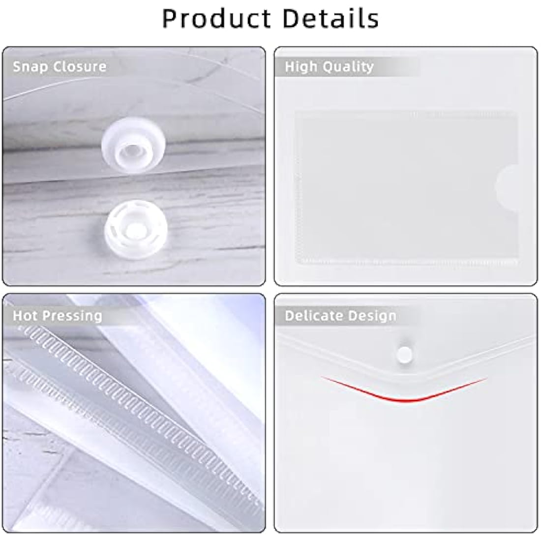 Clear Plastic Wallets A4 Popper Wallets Document File Folders for Paperwork A4 Plastic Envelopes Wallet, Pack of 6