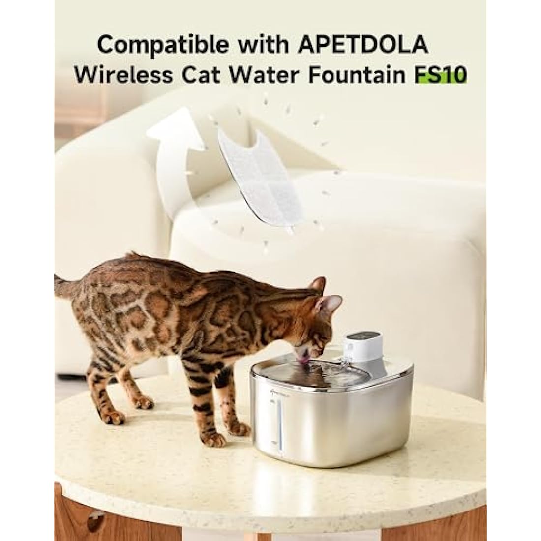 APETDOLA Stainless Steel Wireless Cat Water Fountain with Multiple Filtration, 8 Pack Filter with Battery and Motion Sensor (FS10PRO)