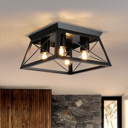 FORCOSO 4-Light Ceiling Lights - Black Industrial Ceiling Light E27 Modern Flush Mount Ceiling Lamp LED Metal Vintage Ceiling Light Fixture for Living Room Bedroom Kitchen - NO Bulb