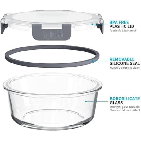 Igluu Meal Prep Glass Containers with Airtight Lids 10 Pack Round 2 Sizes 950ml and 400ml BPA-Free Meal Prep Containers Reusable – Borosilicate Glass, Oven Safe