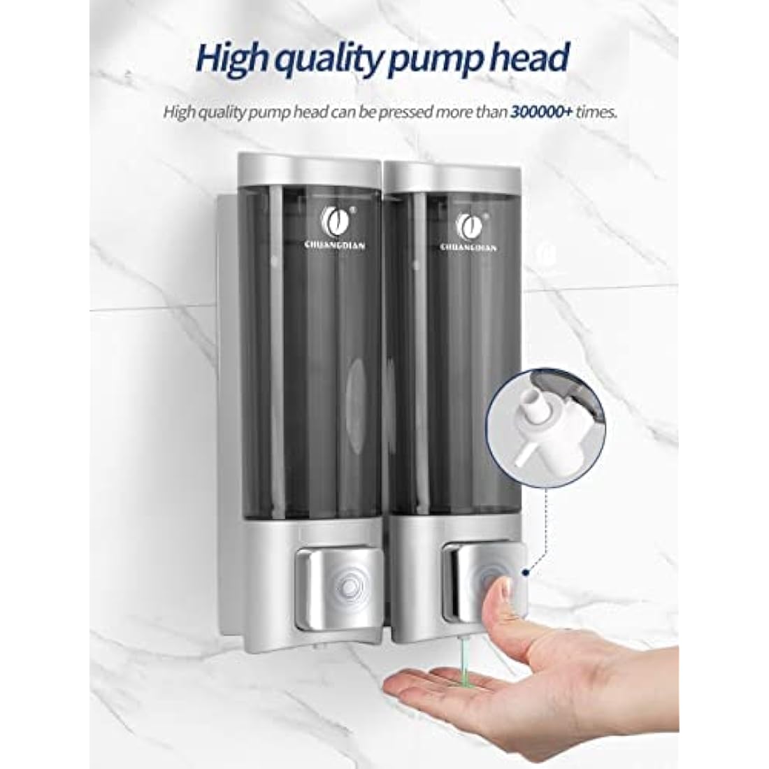 Double 200ML Soap Dispenser Bathroom Wall Mounted Shower Gel Shampoo and Conditioner Dispenser Kitchen Dish Detergent Container Hand Body Wash Liquid Soap Dispenser for Home Hotel Restaurant