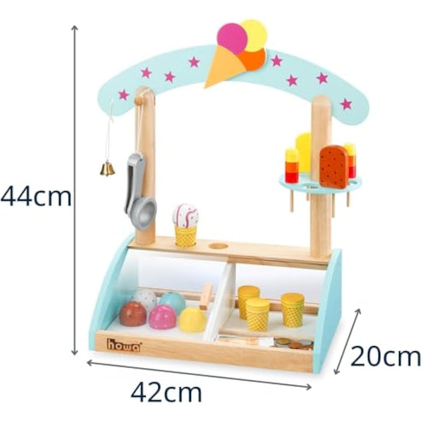 howa children's wooden ice cream parlour, children's shop, ice cream stand, ice cream toy, ice cream scoops, ice cream cones, ice cream scoop, play money 4861